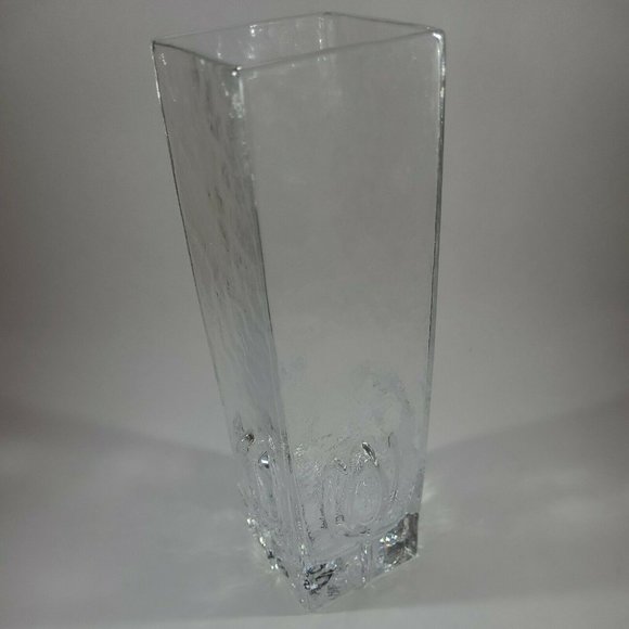 Sea Glasbruk of Sweden Hand Made 9" Clear Tulip 3x3 Square Tall Vase Glass Vtg - Picture 5 of 8